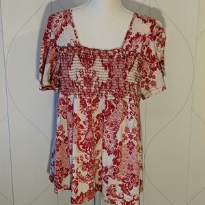 🦄 5/$18 Babydoll Red Floral Top